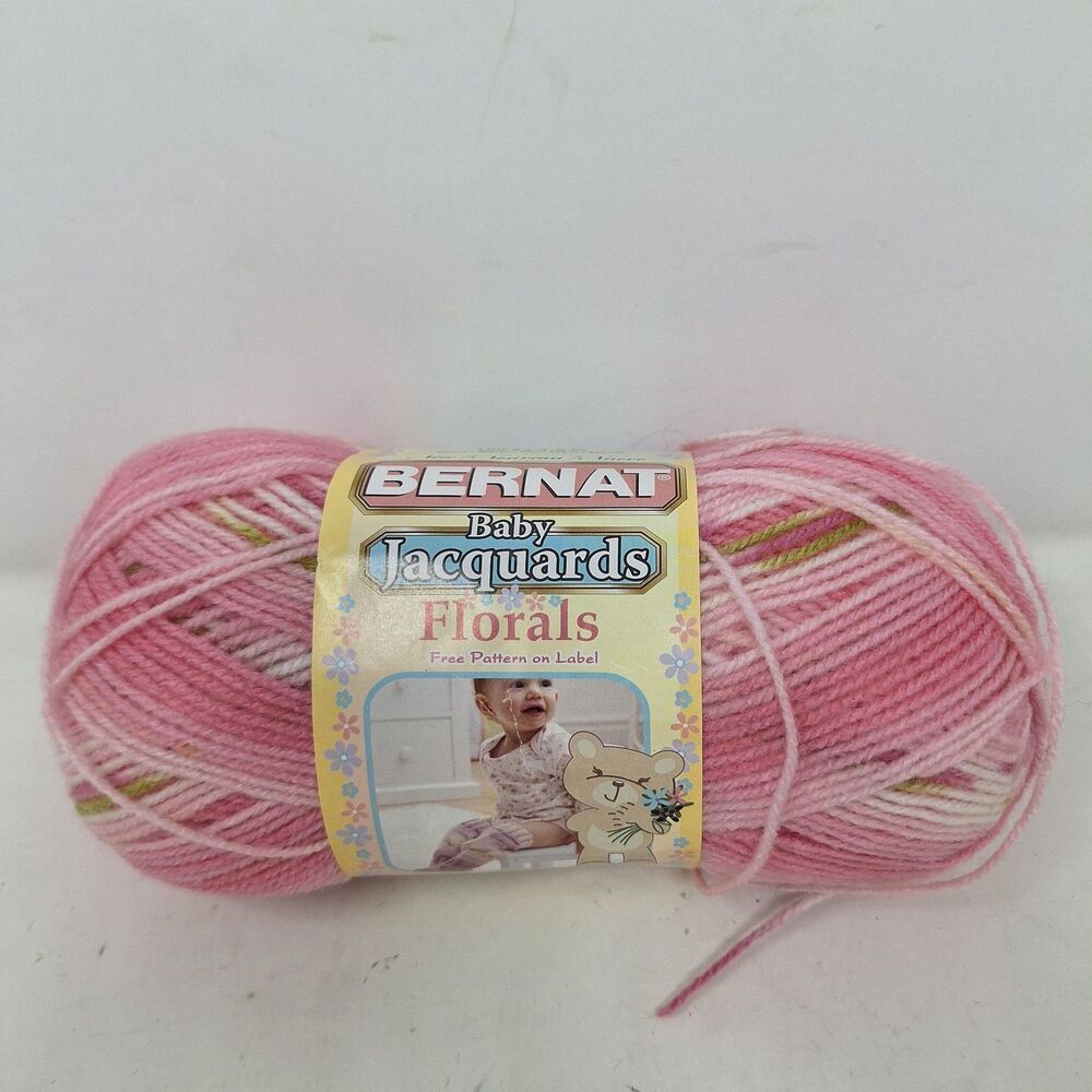 Bernat Baby Jacquards Florals Variegated Yarn Rosebud Pink White Green 3.5 oz